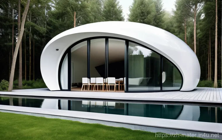 3D 프린팅 건축 자재 발전 - **Prompt 1: Futuristic Eco-Friendly Residence**
    "A stunning, futuristic 3D printed house nestled...