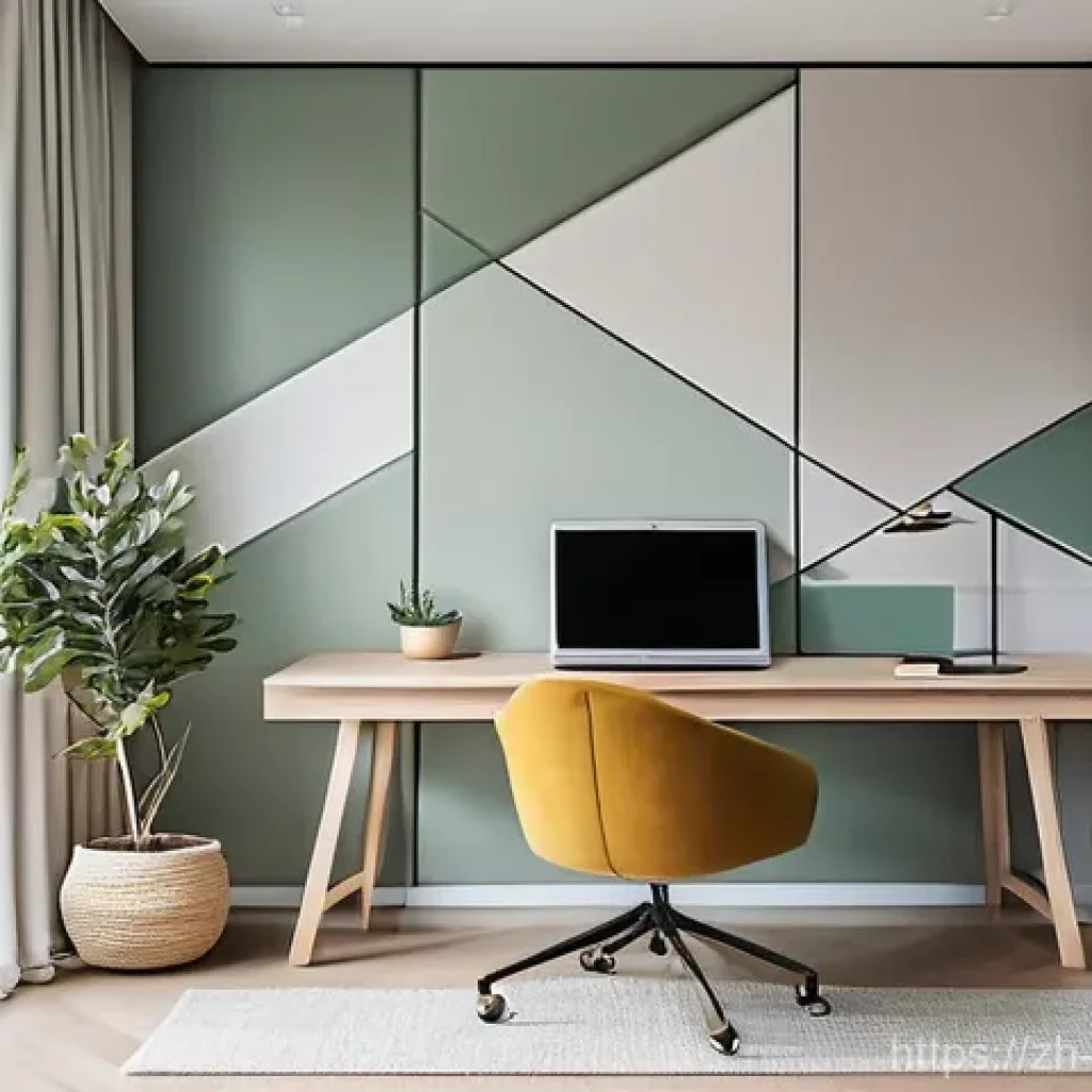 흡음 패널 브랜드별 비교 - **Prompt:** A serene and minimalist home study, bathed in soft, diffused natural light filtering thr...
