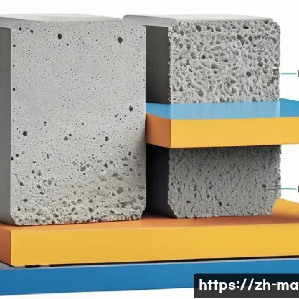 중량 블록과 경량 블록 차이 - A detailed architectural cross-section illustration comparing medium-weight concrete blocks and ligh...