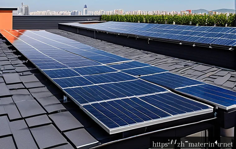태양광 지붕재 추천 - A modern residential rooftop covered with sleek monocrystalline silicon solar panels, showcasing the...