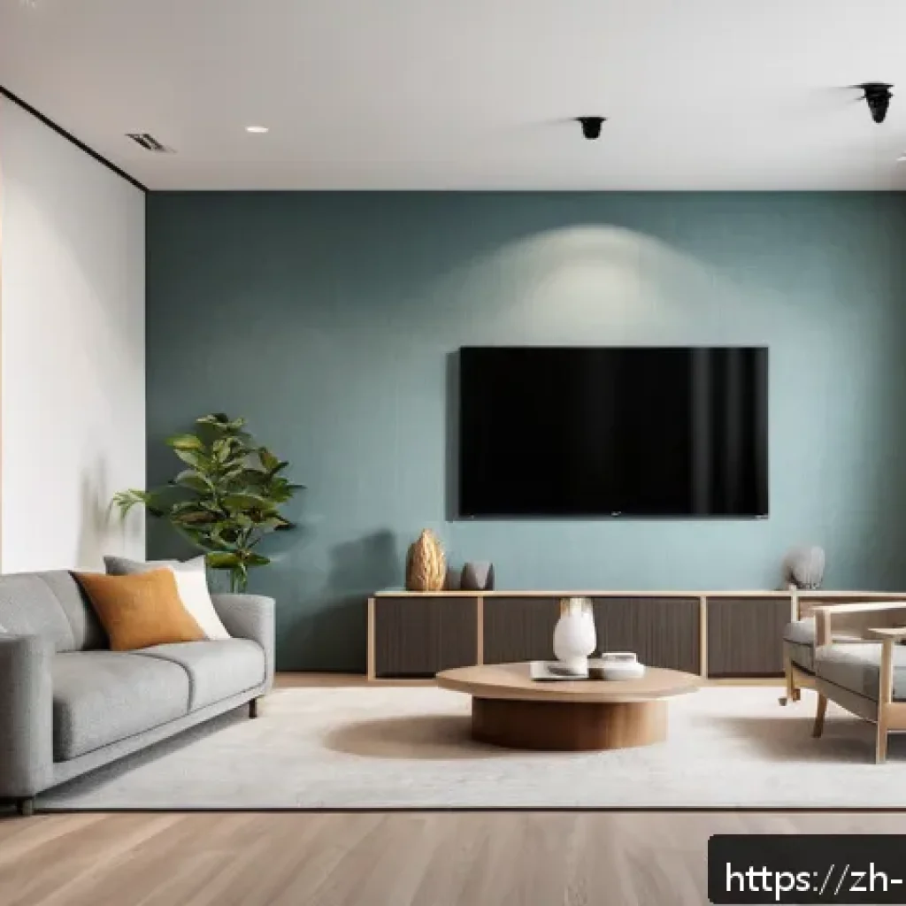 방음재 추천 및 가격 - A modern home interior showcasing polyester fiber acoustic panels installed neatly on walls and ceil...